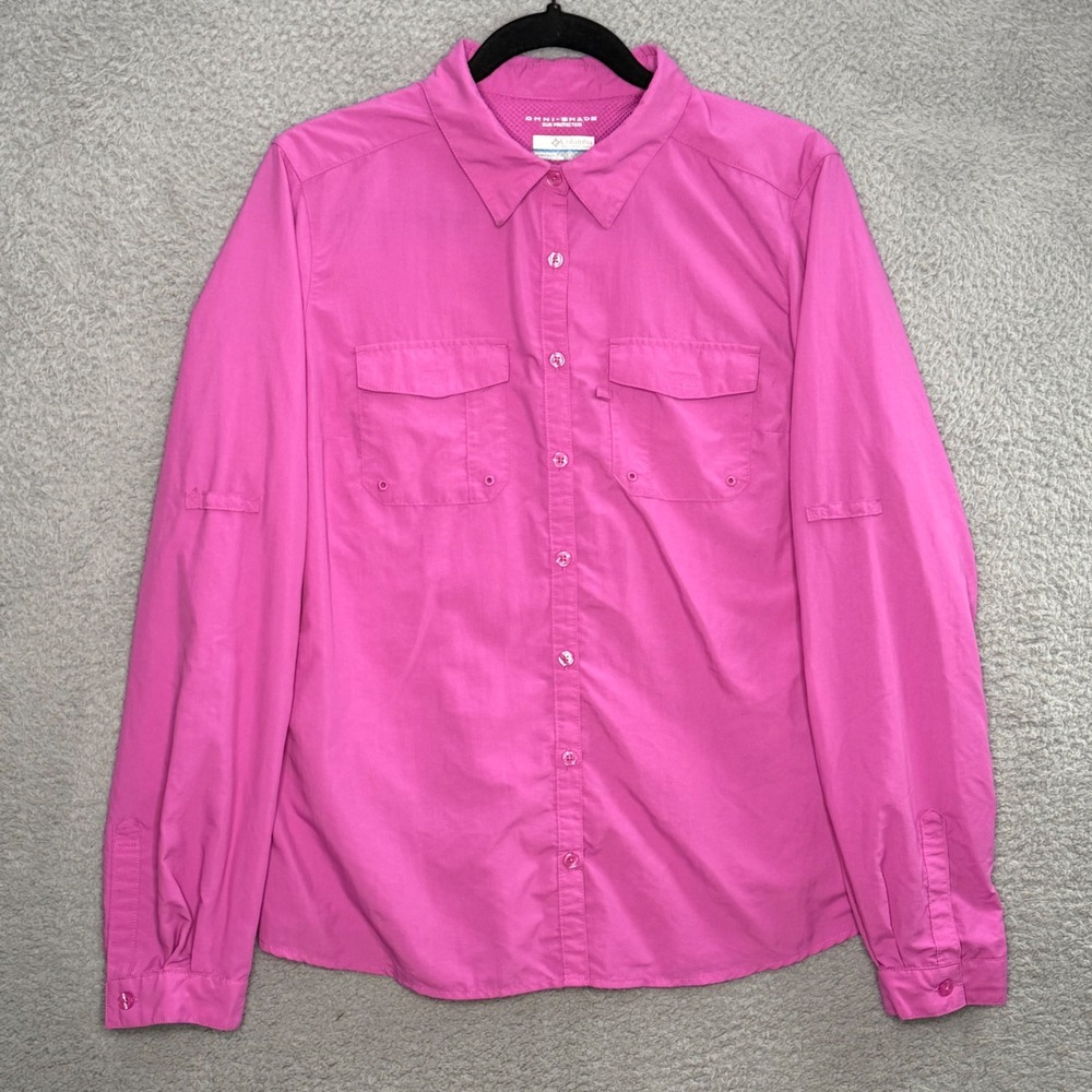 Columbia Womens Large Silver Ridge Lite Long Sleeve Hiking Shirt Pink XL1162